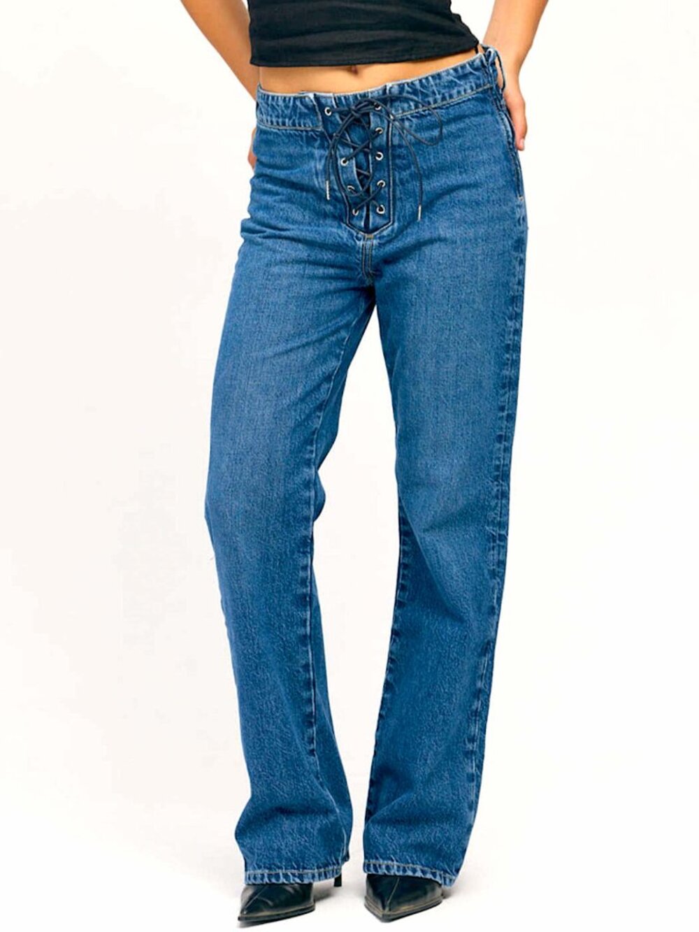 NWT ÉTICA Hendrix Laced Mid Rise Straight Leg Jeans / Celestia, Size 26 / US 4-6